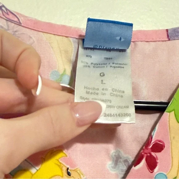 Disney | Tinkerbell Pink Cartoon Print Scrub Top - Picture 3 of 6